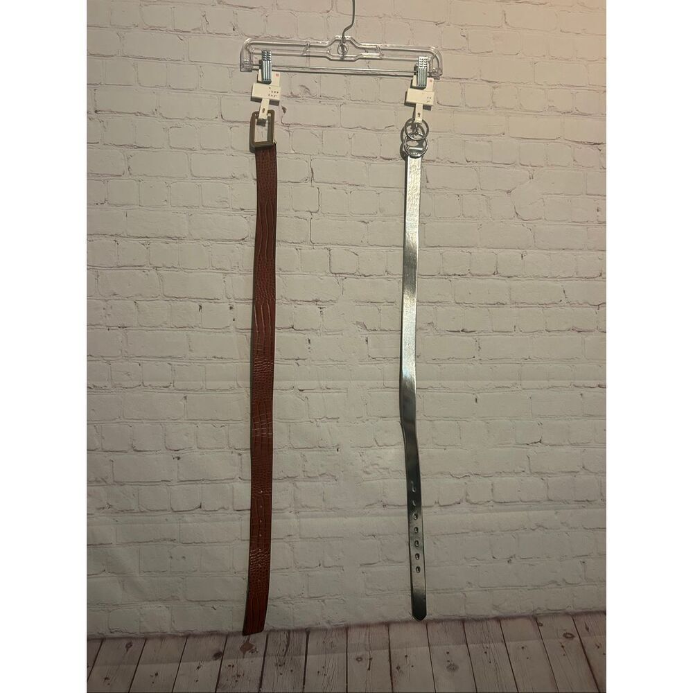 A New Day Women’s Belts – Bundle of 2 – Size XS – Brown Croc & Silver Metallic –